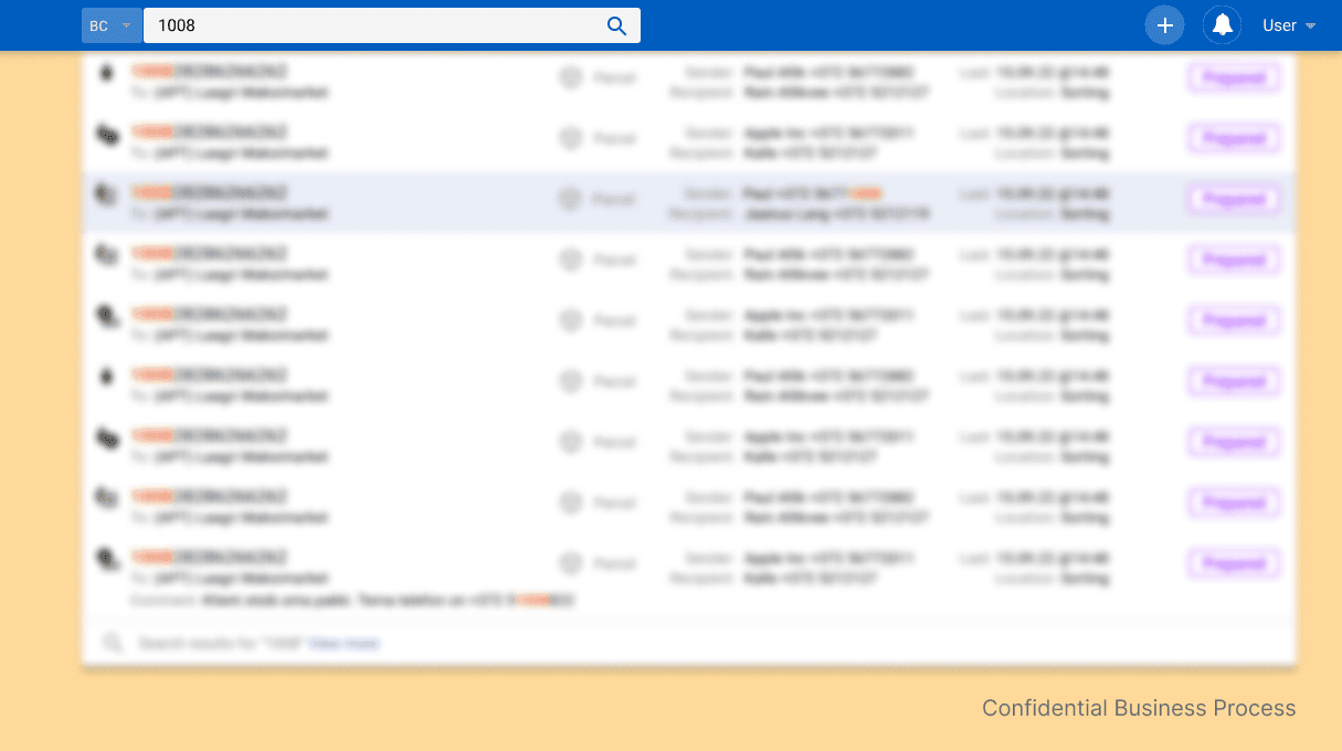 Parcel backoffice search